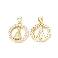 Eco-Friendly Rack Plating Brass Micro Pave Cubic Zirconia Pendants, Long-Lasting Plated, Lead Free & Cadmium Free, Ring with Goddess Charm, Real 18K Gold Plated, 19.5x16x3mm, Hole: 5x3.5mm(KK-F845-34G)
