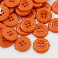 Acrylic Shirt Buttons, Plastic Sewing Buttons for Costume Design, 4-Hole, Dyed, Flat Round, Dark Orange, 18x2.5mm, Hole: 1mm(BUTT-E075-B-08)