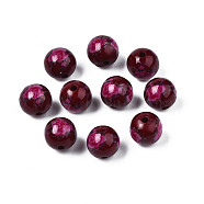 Opaque Printed Acrylic Beads, Round with Flower Pattern, Dark Red, 9x9.5mm, Hole: 1.8mm(MACR-T043-02D-01)