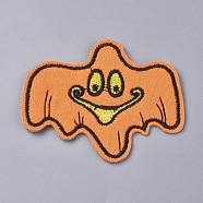 Computerized Embroidery Cloth Iron on/Sew on Patches, Costume Accessories, Ghost, for Halloween, Orange, 52x65x1.5mm(DIY-L031-041)