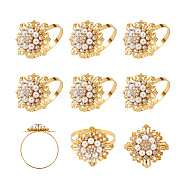 Zinc Alloy Napkin Rings, with Rhinestone and Resin Pearl, Napkin Holder Adornment, Restaurant Daily Accessiroes, Flower, Golden, 48x50mm, Hole: 48mm(AJEW-TAC0025-15)