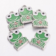 Alloy Enamel Pendants, Frog, Lead Free & Cadmium Free & Nickel Free, Platinum, Lime Green, about 16.5mm long, 12.5mm wide, 1mm thick, hole:2mm(X-EA218Y-NF)