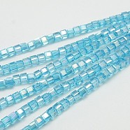 Electroplate Glass Beads Strands, AB Color Plated, Faceted, Cube, Sky Blue, 7~8x7~8x7~8mm, Hole: 1mm(EGLA-D018-8x8mm-41)