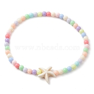 Beach Starfish Synthetic Turquoise Link Bracelets, 4mm Round Acrylic Beaded Stretch Bracelets for Women Men, Beige, Inner Diameter: 2-1/4 inch(5.8cm), Starfish: 14.5~15x14.5~15mm, Bead: 4mm(BJEW-JB10238-03)