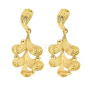 Leaf Shape Rack Plating Brass Dangle Stud Earrings, Long-Lasting Plated, Cadmium Free & Lead Free, Real 18K Gold Plated, 53.5x22.5mm(EJEW-K263-06G)
