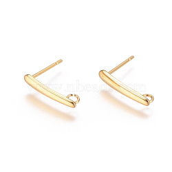 304 Stainless Steel Ear Stud Components, with Loop, Real 18K Gold Plated, 15x3mm, Hole: 1.8mm, Pin: 0.7mm(STAS-F227-20A-G)