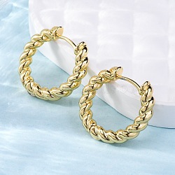 Laiton Huggie boucles d'oreilles, Plaqué longue durée, forme de bague torsadée, véritable 18k plaqué or, 21.5x4mm, pin: 1 mm(EJEW-L231-31G)