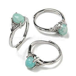 Oval Natural Amazonite Rings, Brass Clear Cubic Zirconia Ring for Women, Long-Lasting Plated, Lead Free & Cadmium Free, Platinum, Inner Diameter: 18mm(RJEW-Q818-01P-01A)