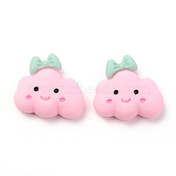 Resin Cabochons, Cloud with Bowknot, Pink, 19.5x20x7mm(CRES-J043-09C)