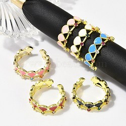 Brass Micro Pave Cubic Zirconia Enamel Cuff Rings for Women, Fan, Real 18K Gold Plated, Mixed Color, Inner Diameter: Adjustable(RJEW-L113-029G)