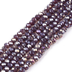 Electroplate Glass Beads Strands, Opaque Solid Color, AB Color Plated, Faceted, Rondelle, Purple, 2.3~2.7x2mm, Hole: 0.4mm, about 150~155pcs/strand, 32~33cm(EGLA-A044-P1mm-B11)