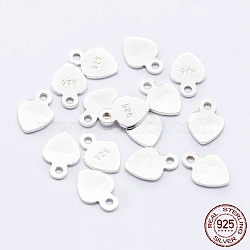 925 Sterling Silver Chain Tabs, with 925 Stamp, Heart, Silver, 7x5x0.5mm, Hole: 0.8mm, about 81pcs/10g(STER-F036-19S)