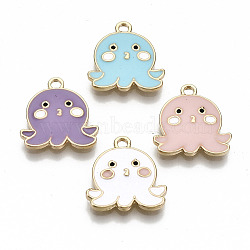 Eco-Friendly Zinc Alloy Pendants, with Enamel, Cadmium Free & Nickel Free & Lead Free, Octopus Shape, Light Gold, Mixed Color, 16x15~16x2mm, Hole: 1.8mm(X-FIND-N048-63-NR)
