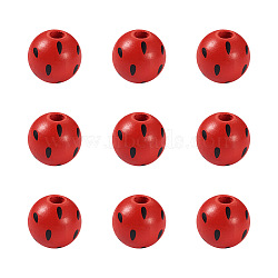 Natural Wooden Beads, Round with Watermelon Pattern, Red, 5/8 inch(16mm), Hole: 4mm(WOOD-TAC0010-03A)