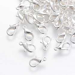 Jewelry Findings, Alloy Lobster Claw Clasps, Cadmium Free & Lead Free, Silver, 20x11mm, Hole: 2mm(X-J0APX048)
