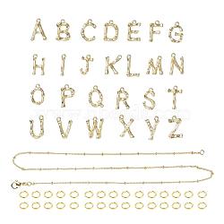 26Pcs A~Z Alphabet Necklaces Making Kits, Including 1pc Brass Curb Chain, Letter Alloy Pendants and 304 Stainless Steel Jump Rings, Golden, Necklace: 1pc(DIY-YW0002-29G)