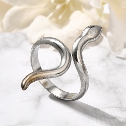 Snake 304 Stainless Steel Open Cuff Rings for Women, Stainless Steel Color, Inner Diameter: 17mm(RJEW-M046-02P)