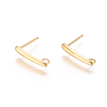 304 Stainless Steel Ear Stud Components, with Loop, Real 18K Gold Plated, 15x3mm, Hole: 1.8mm, Pin: 0.7mm