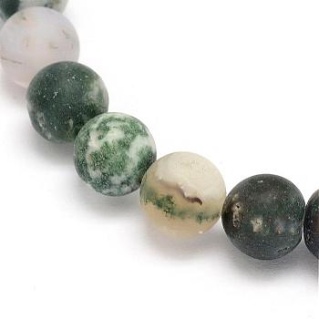 Natural Tree Agate Frosted Agate Round Gemstone Beads Strands, 10mm, Hole: 1mm, about 38pcs/strand, 15.5 inch