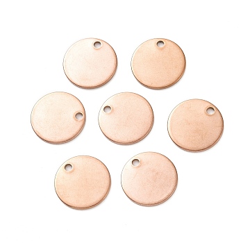 Ion Plating(IP) 304 Stainless Steel Charms, Stamping Blank Tag Pendant, Flat Round, Rose Gold, 15x1mm, Hole: 1.4~1.9mm