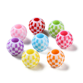 Opaque Acrylic European Beads, Craft Style, Large Hole Beads, Round with Lattice, Mixed Color, 11.5x11mm, Hole: 5mm, about 1000pcs/500g