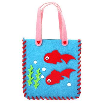 Non Woven Fabric Embroidery Needle Felt Sewing Craft of Pretty Bag Kids, Felt Craft Sewing Handmade Gift for Child Meet Best, Fish, Deep Sky Blue, 14x13x3.5cm