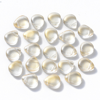 Transparent Spray Painted Glass Beads, Top Drilled Beads, with Glitter Powder, Teardrop, Light Yellow, 12.5x10.5x5.5mm, Hole: 0.9mm