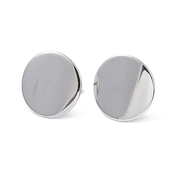 304 Stainless Steel Flat Round Stud Earrings for Women, Stainless Steel Color, 15mm, Pin: 0.8mm
