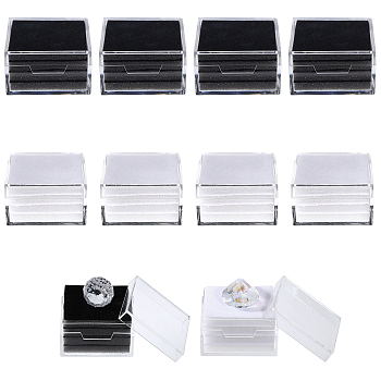 10Pcs 2 Colors Transparent Plastic Loose Gems Boxes, Loose Crystal Case, Black & White, Square, 5x5x2.85cm, Inner Diameter: 4.5x4.5cm, 5pcs/color
