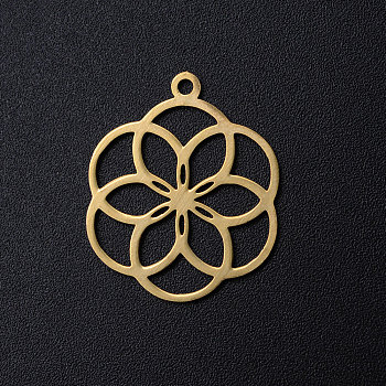 Ion Plating(IP) 304 Stainless Steel Filigree Charms, Seed of Life/Sacred Geometry, Real 18K Gold Plated, 22.5x18.5x1mm, Hole: 1.5mm