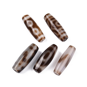 Tibetan Style dZi Beads, Natural Agate Beads, Dyed, Oval, Mixed Patterns, 38~39x11~14mm, Hole: 1.6~2mm