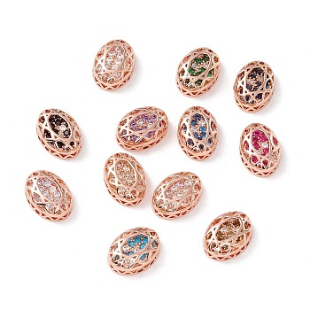 Eco-friendly Brass Micro Pave Cubic Zirconia Multi-strand Links, Rack Plating, Cadmium Free & Lead Free, Oval, Rose Gold, Mixed Color, 14x10x5mm, Hole: 1.2mm