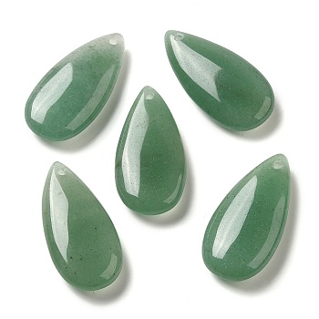 Natural Green Aventurine Pendants, Teardrop Charms, 31~33x16~17x6.5~8mm, Hole: 1.4mm