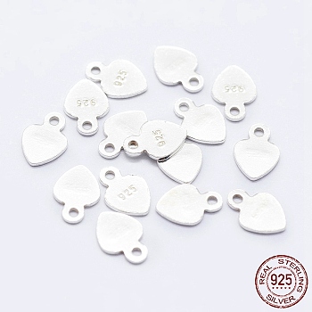 925 Sterling Silver Chain Tabs, with 925 Stamp, Heart, Silver, 7x5x0.5mm, Hole: 0.8mm, about 81pcs/10g