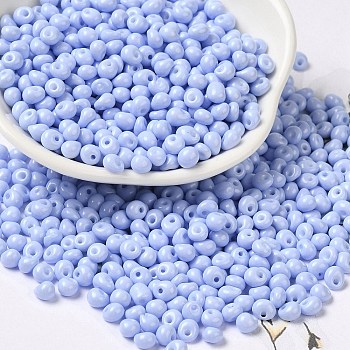 6/0 Opaque Baking Paint Glass Seed Beads, Teardrop, Cornflower Blue, 4.5~5x4x3~3.5mm, Hole: 0.9mm, about 5625Pcs/Pound