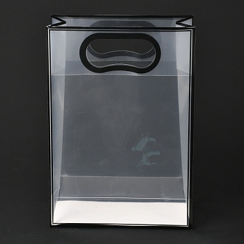 Rectangle Transparent Plastic Bags, with Handles, for Shopping, Crafts, Gifts, Black, 26x18cm, 10pcs/bag