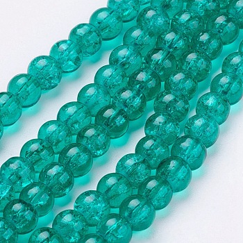 Crackle Glass Beads Strands, Round, Medium Sea Green, 6mm, Hole: 1.3~1.6mm, about 133pcs/strand, 31.4 inch