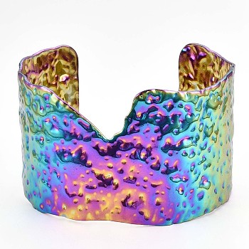 Ion Plating(IP) 304 Stainless Steel Wide Open Cuff Bangle for Women, Rainbow Color, Inner Diameter: 1-3/4x2-3/8 inch(4.6cmx6.15cm)