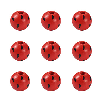 Natural Wooden Beads, Round with Watermelon Pattern, Red, 5/8 inch(16mm), Hole: 4mm