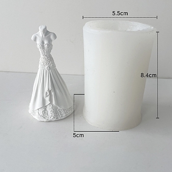 Wedding Bridal Dress Scented Candle Food Grade Silicone Molds, Candle Making Molds, Aromatherapy Candle Mold, White, 5.5x5x8.4cm