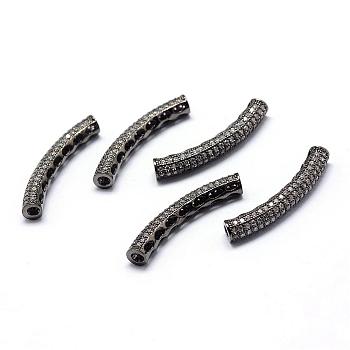 Rack Plating Brass Cubic Zirconia Beads, Long-Lasting Plated, Tube, Gunmetal, 31x4mm, Hole: 2mm