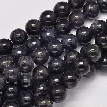 Natural Cordierite/Iolite/Dichroite Round Bead Strands, 8mm, Hole: 1mm, about 51pcs/strand, 15.5 inch