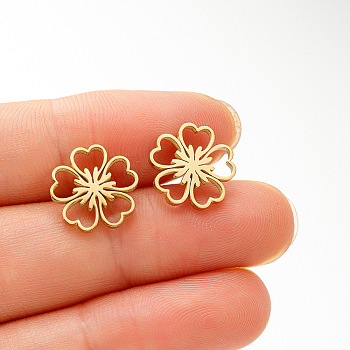Valentine's Day 304 Stainless Steel Stud Earrings, Real 18K Gold Plated, Flower, 10mm