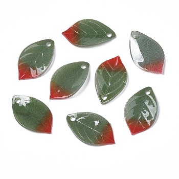 Plastic Pendants, Leaf, Dark Olive Green, 23.5x12x2.5mm, Hole: 1.5mm