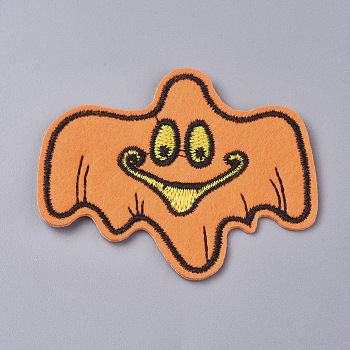 Computerized Embroidery Cloth Iron on/Sew on Patches, Costume Accessories, Ghost, for Halloween, Orange, 52x65x1.5mm