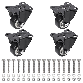 CHGCRAFT Polyurethane (PU) Replacement Office Swivel Chair Fixed Casters, with PVC and Iron Findings, 304 Stainless Steel Hexagon Screw & Nut Sets, Black, 58x60x47.5mm, Hole: 6.3x9mm and 7.7mm