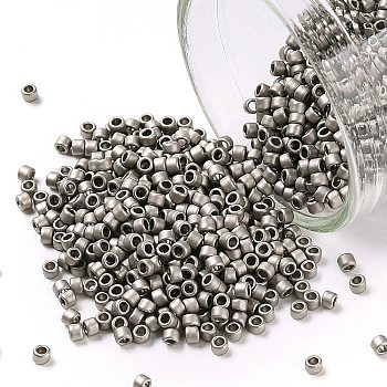 TOHO Round Seed Beads, Japanese Seed Beads, Matte, (566) Opaque Metallic Frosted Antique Silver, 15/0, 1.5mm, Hole: 0.7mm, about 3000pcs/10g