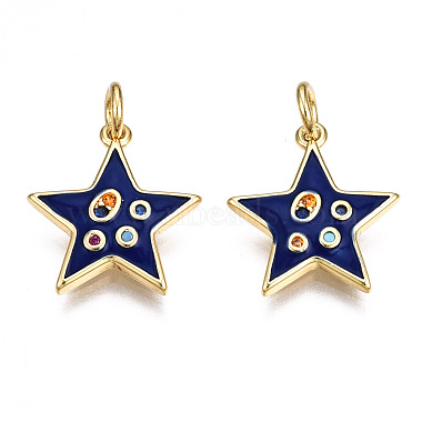 Real 16K Gold Plated Dark Blue Star Brass+Cubic Zirconia+Enamel Charms