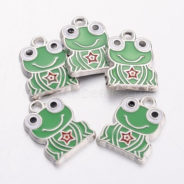 Platinum LimeGreen Frog Alloy+Enamel Pendants