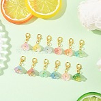 Transparent Glass Flower Pendant Decorations, with Zinc Alloy Lobster Claw Clasps, Mixed Color, 25.5mm, 12pcs/set(HJEW-JM04146)